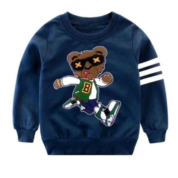Lola + the Boys BEAR NAVY BLUE VARSITY SWEATSHIRT size 6 nautical coastal